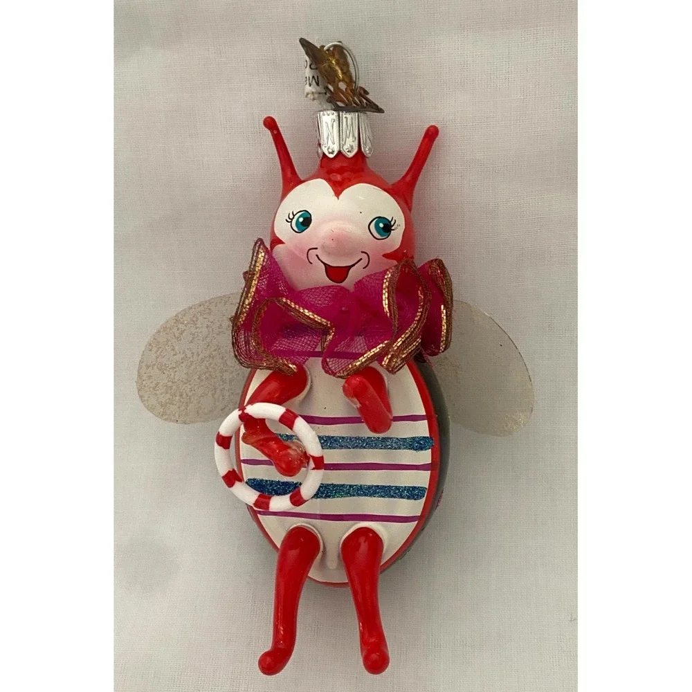 Vtg 2004 NEIMAN MARCUS Blown Glass BUG Glitter Christmas ORNAMENT